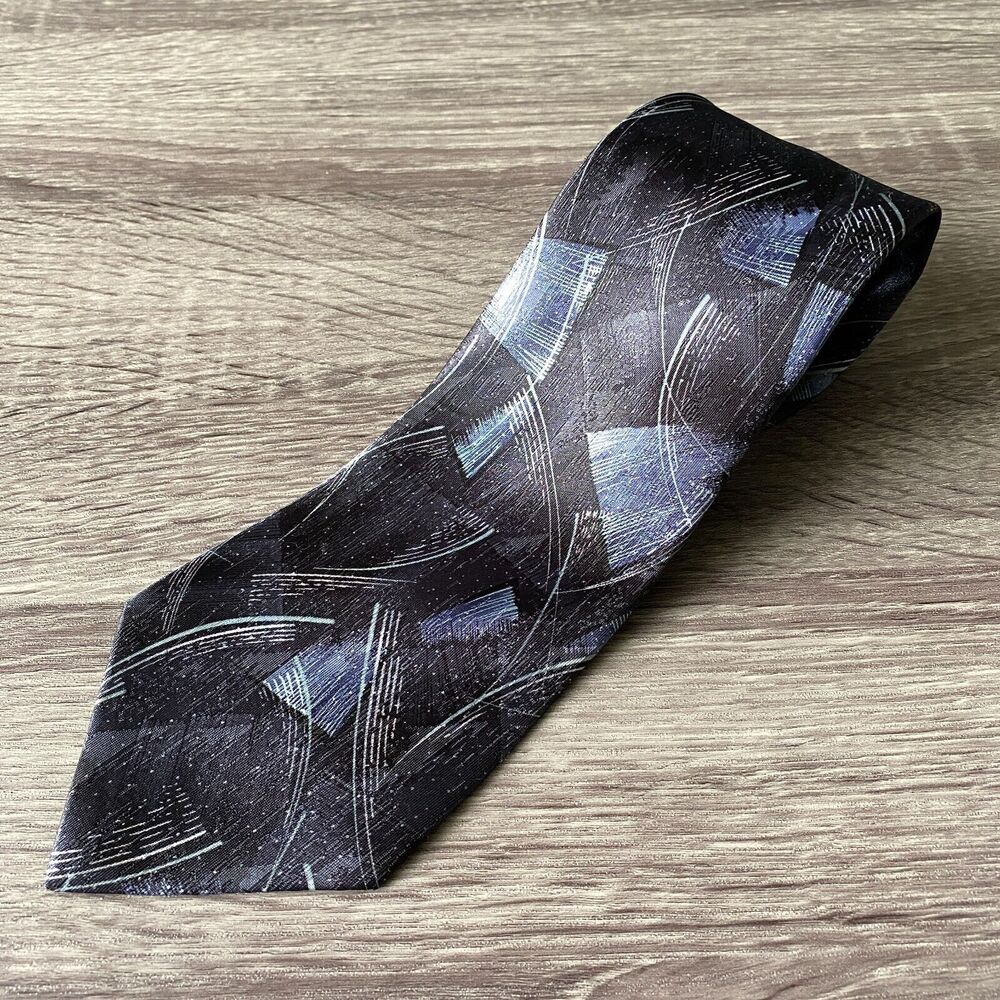 David Taylor Blue Black Silver Abstract Artsy Men's Neck Tie 57 x 4 Made in USA